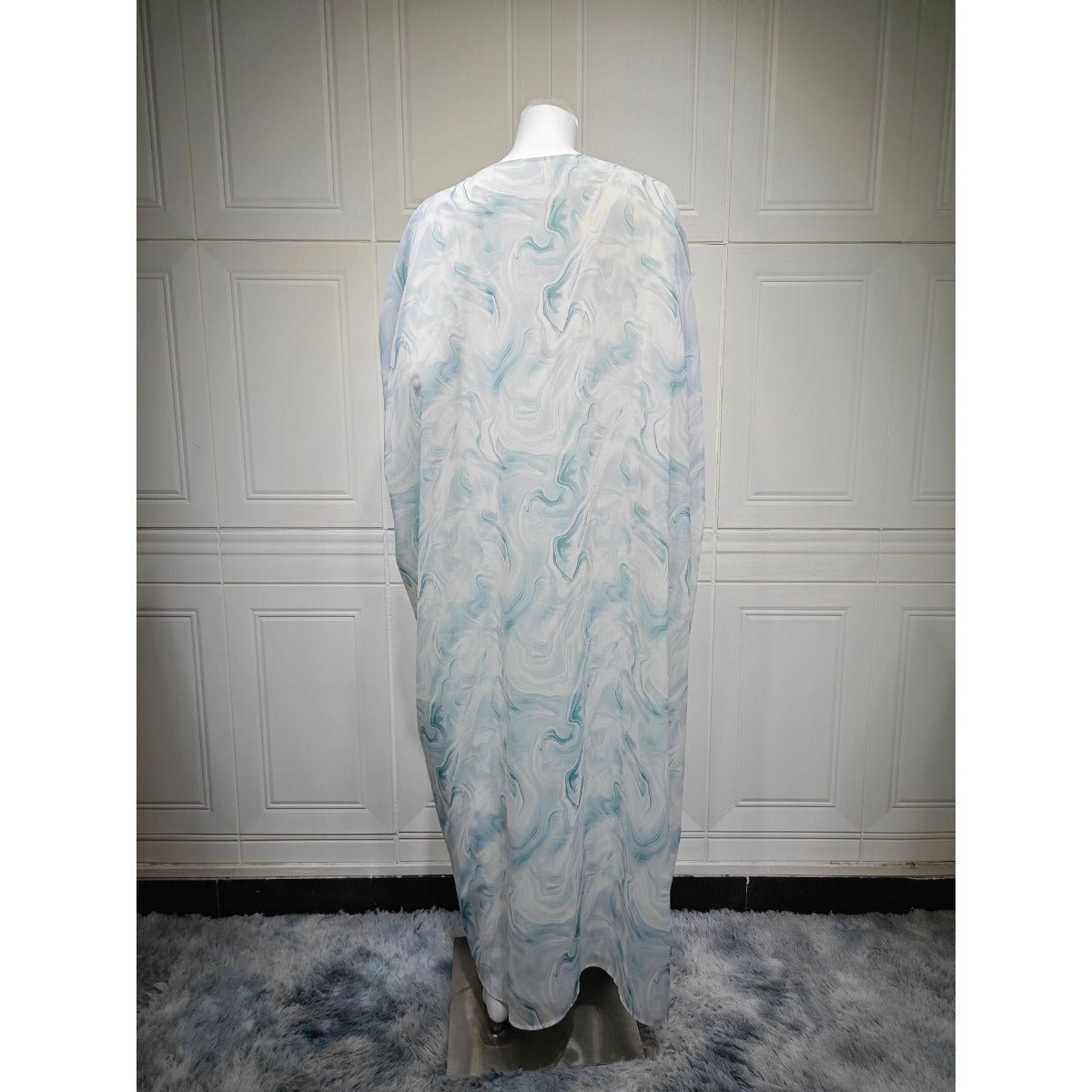 Modest Luxury Spring/Summer Ocean Breeze Abaya Set | Water Ripple Print Chiffon Cardigan with Matching Hijab. (MOA176) - Mariam's Collection