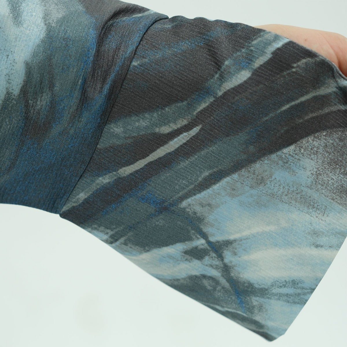 Modest Luxury Watercolor Print Cardigan Abaya | Blue - Grey Abstract Art Robe with Flowing Silhouette. (MA172) - Mariam's Collection