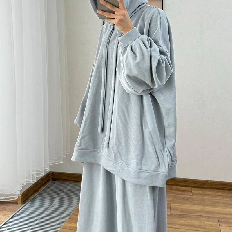 Modest Muslim Casual Wear Hooded Set | Long Sleeve Jacket & Maxi Skirt. (MS095) - Mariam's Collection