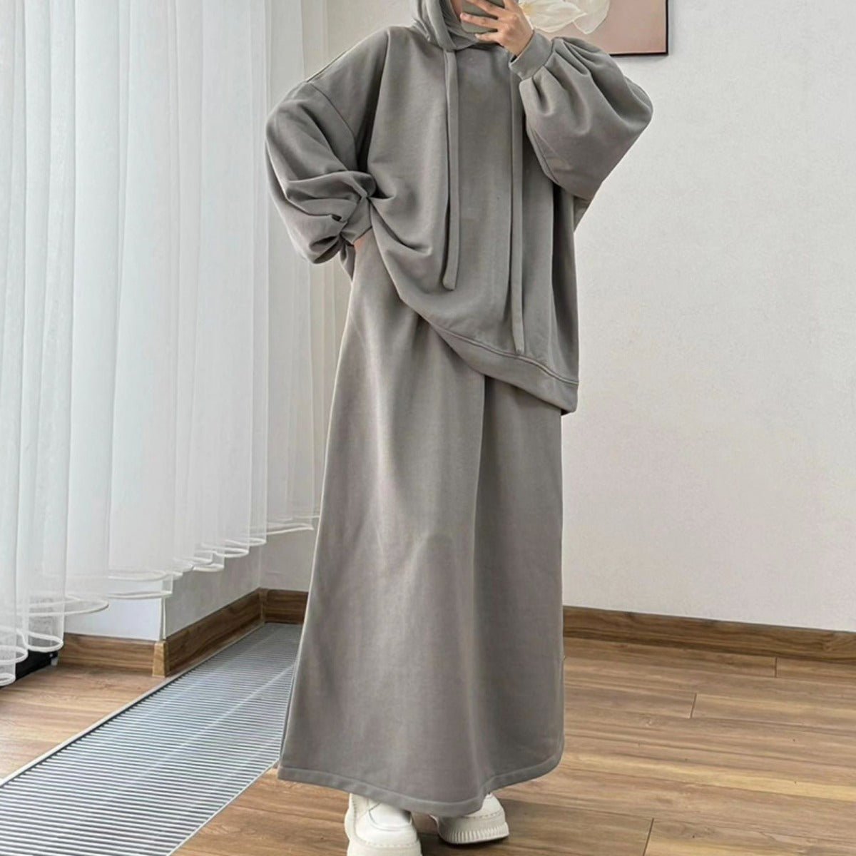Modest Muslim Casual Wear Hooded Set | Long Sleeve Jacket & Maxi Skirt. (MS095) - Mariam's Collection