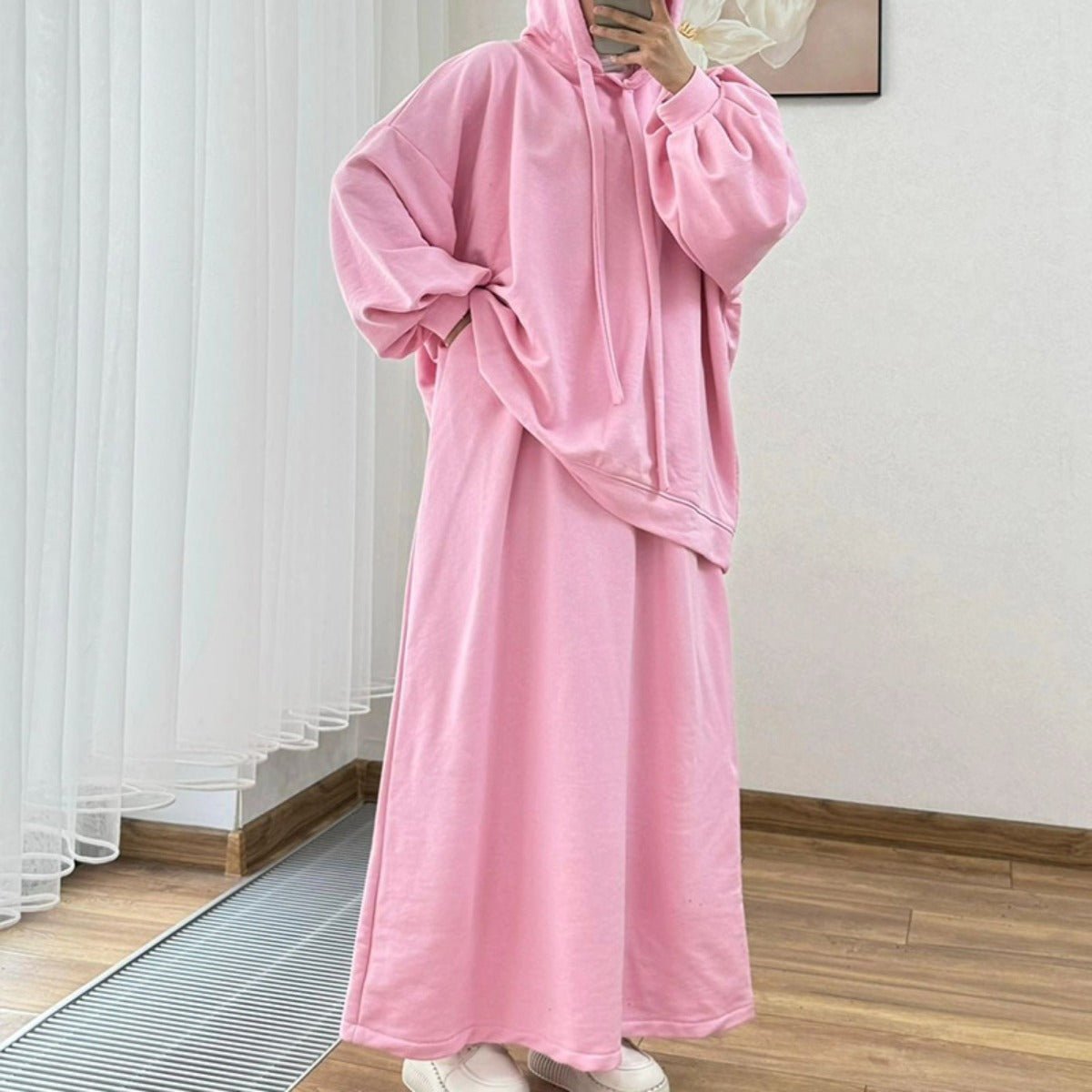 Modest Muslim Casual Wear Hooded Set | Long Sleeve Jacket & Maxi Skirt. (MS095) - Mariam's Collection