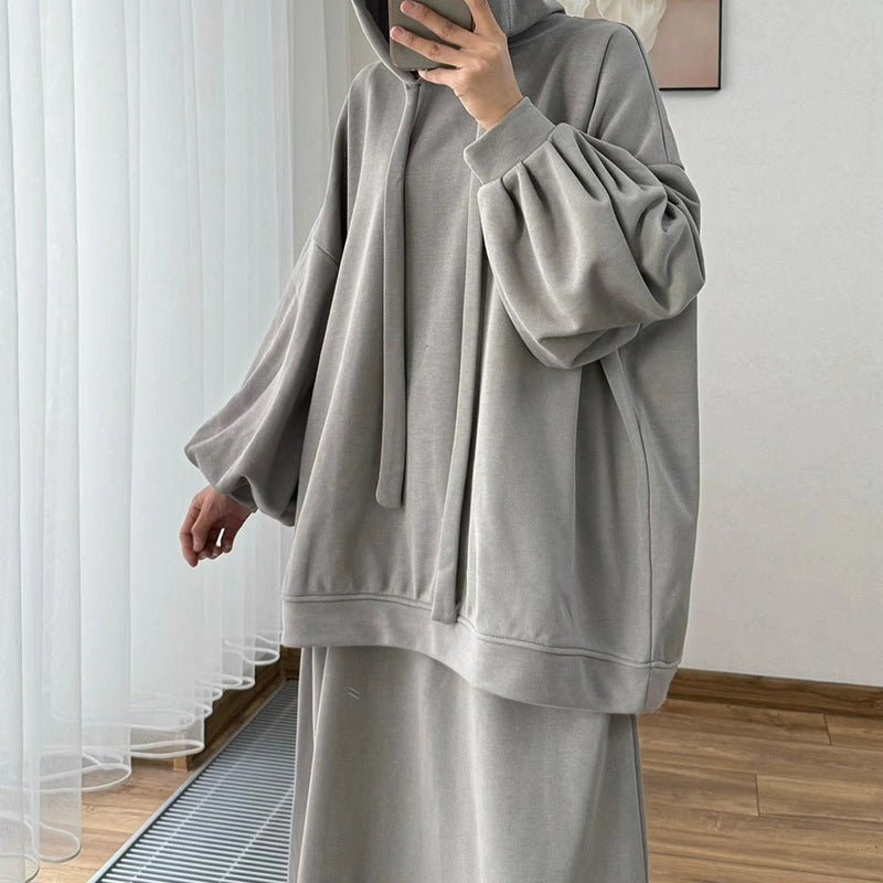 Modest Muslim Casual Wear Hooded Set | Long Sleeve Jacket & Maxi Skirt. (MS095) - Mariam's Collection