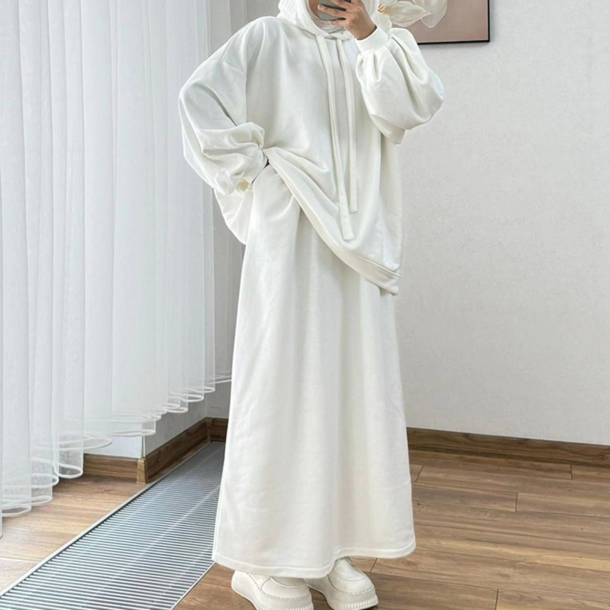 Modest Muslim Casual Wear Hooded Set | Long Sleeve Jacket & Maxi Skirt. (MS095) - Mariam's Collection