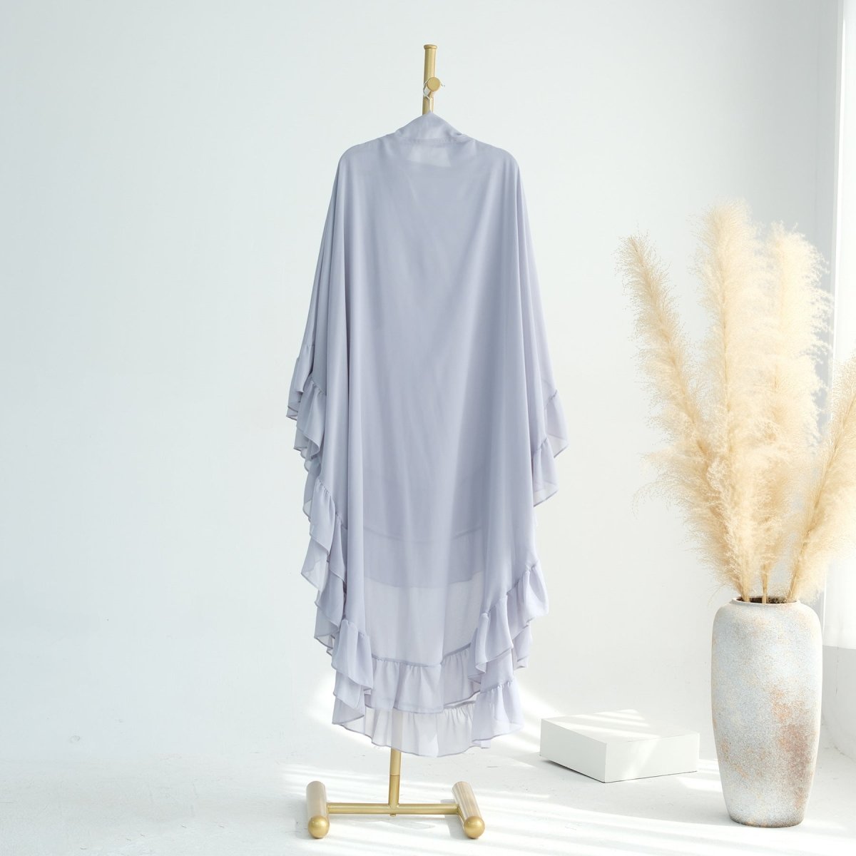 Modest Muslim Hijab in Soft Solid Colors with Flowy Cape Design Double - Layer Ruffle - Edged Big Swing Headscarf. (MK023) - Mariam's Collection