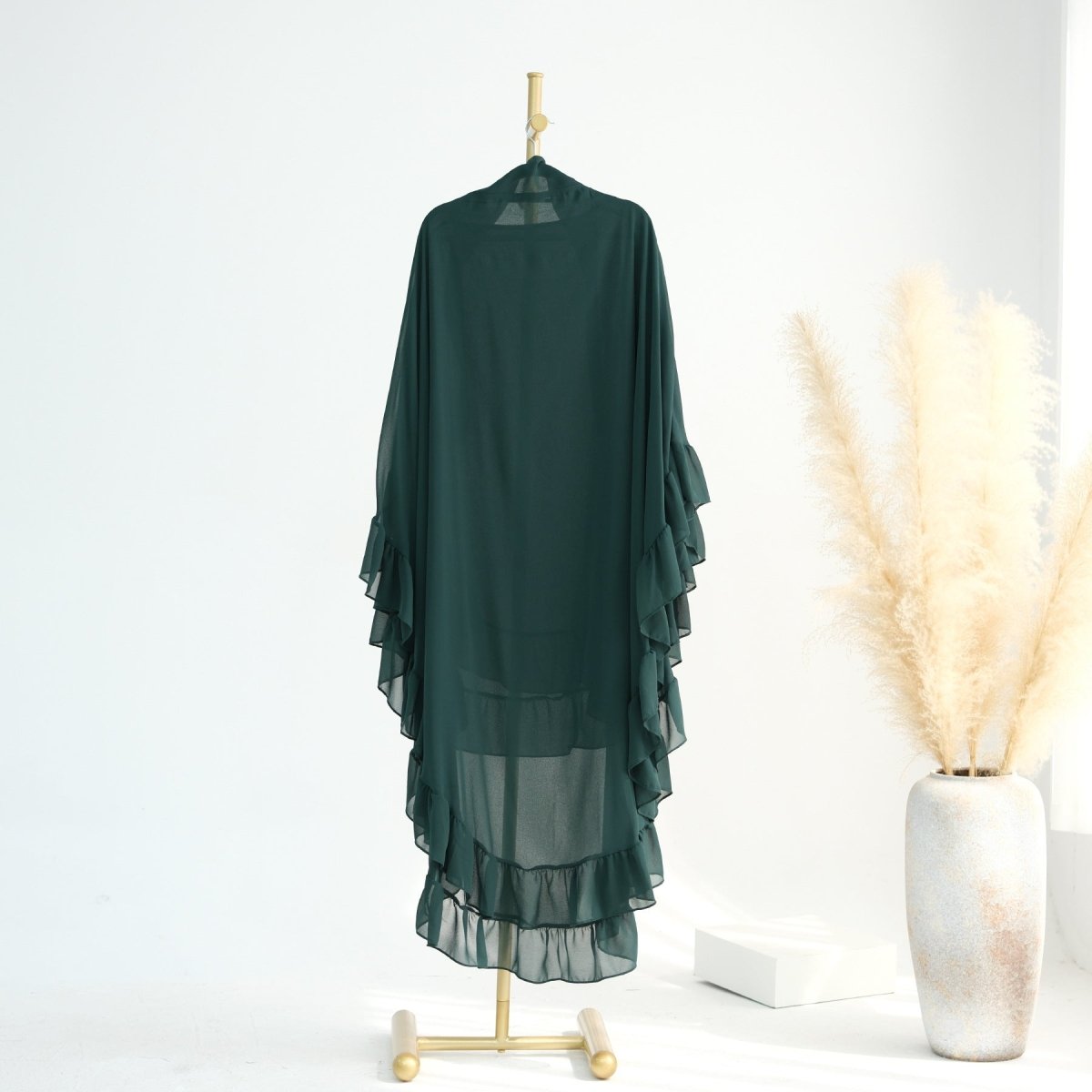 Modest Muslim Hijab in Soft Solid Colors with Flowy Cape Design Double - Layer Ruffle - Edged Big Swing Headscarf. (MK023) - Mariam's Collection