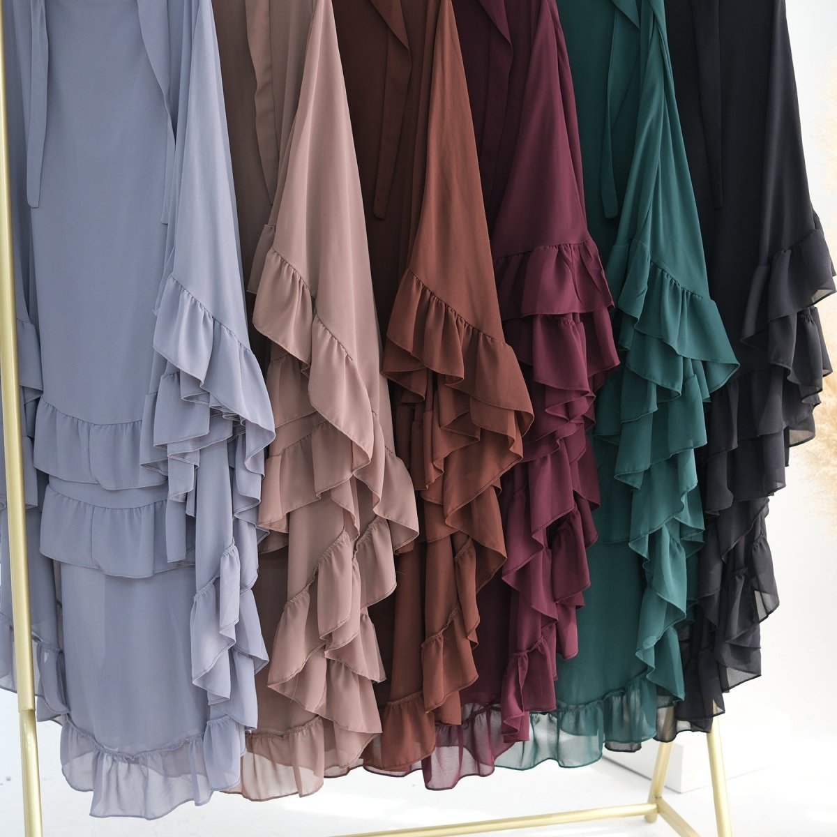 Modest Muslim Hijab in Soft Solid Colors with Flowy Cape Design Double - Layer Ruffle - Edged Big Swing Headscarf. (MK023) - Mariam's Collection