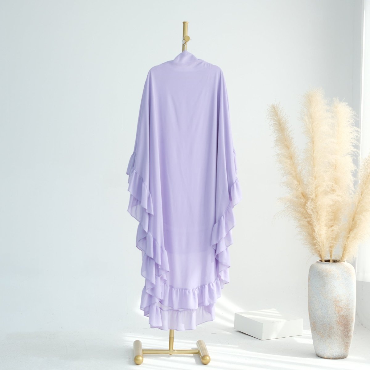 Modest Muslim Hijab in Soft Solid Colors with Flowy Cape Design Double - Layer Ruffle - Edged Big Swing Headscarf. (MK023) - Mariam's Collection