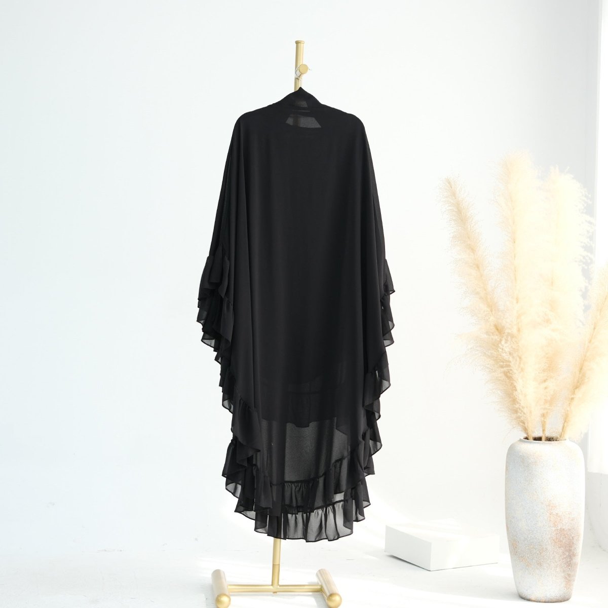 Modest Muslim Hijab in Soft Solid Colors with Flowy Cape Design Double - Layer Ruffle - Edged Big Swing Headscarf. (MK023) - Mariam's Collection