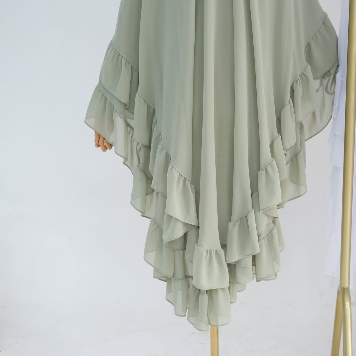 Modest Muslim Hijab in Soft Solid Colors with Flowy Cape Design Double - Layer Ruffle - Edged Big Swing Headscarf. (MK023) - Mariam's Collection