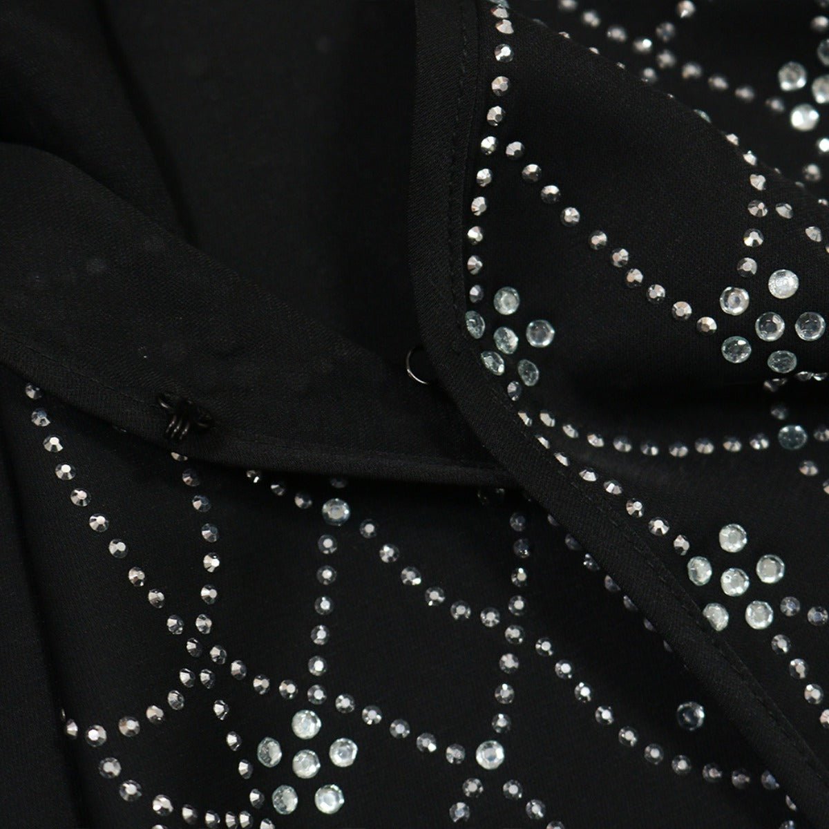 Modest Muslim Loose Fit Black Diamond Embellished V - Neck Abaya Dress(MOA208) - Mariam's Collection