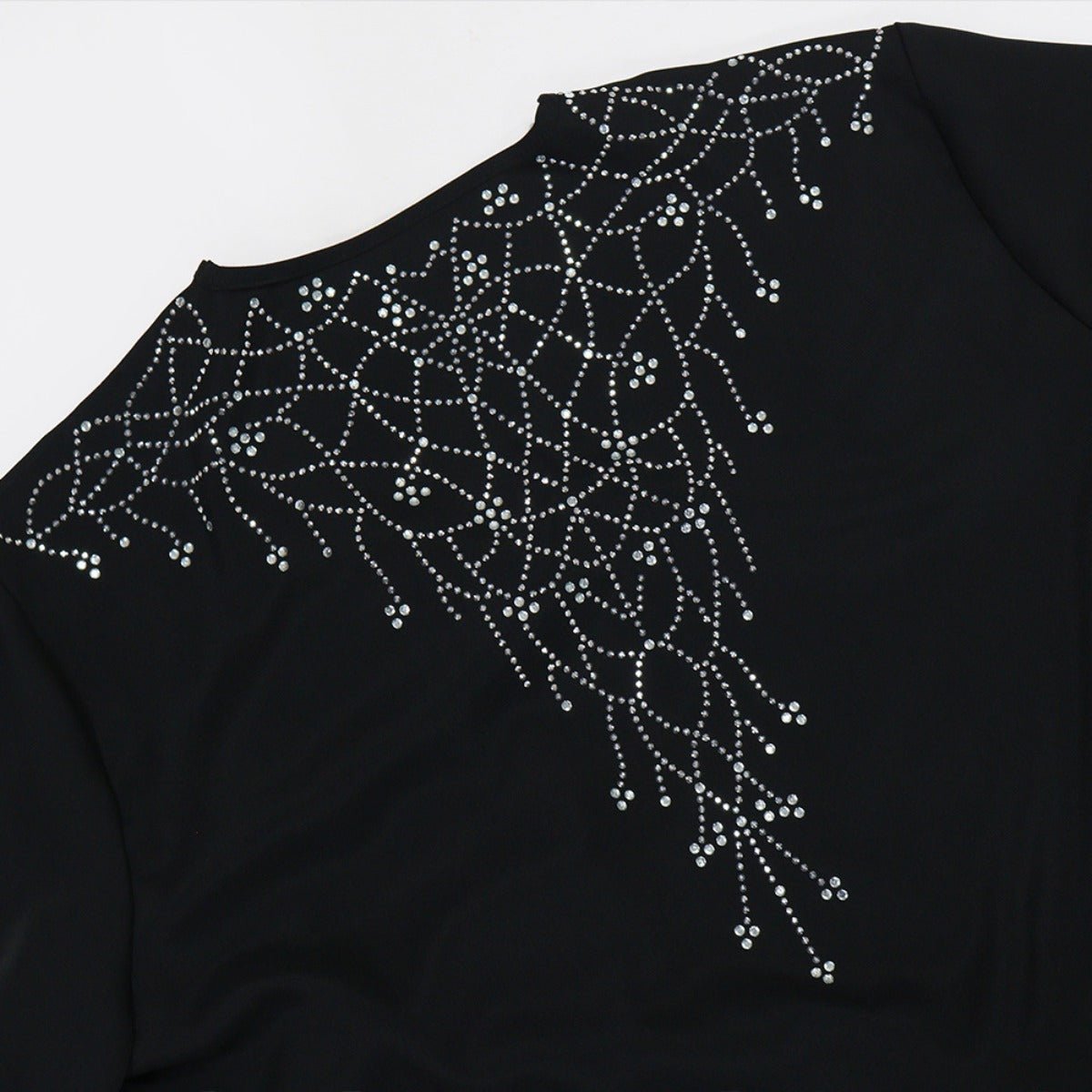 Modest Muslim Loose Fit Black Diamond Embellished V - Neck Abaya Dress(MOA208) - Mariam's Collection