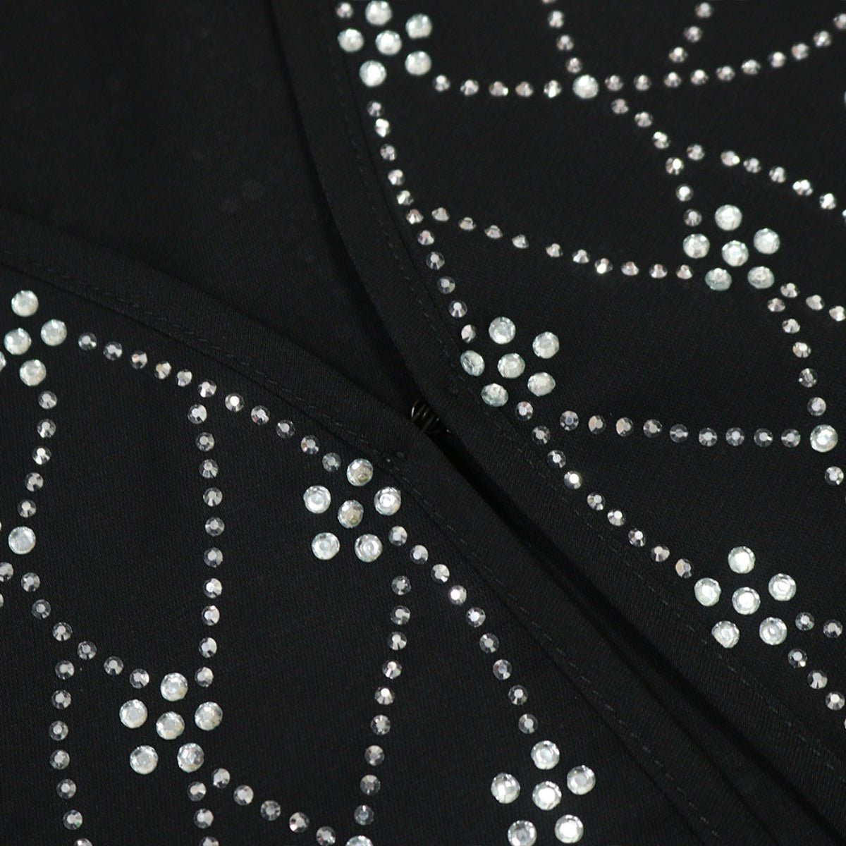 Modest Muslim Loose Fit Black Diamond Embellished V - Neck Abaya Dress(MOA208) - Mariam's Collection