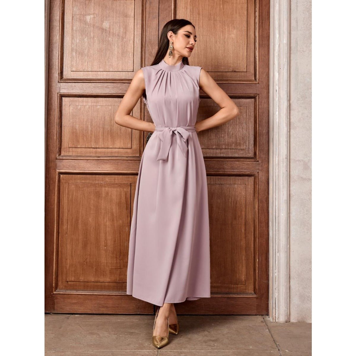 Modest Muslim Luxury Batwing Abaya Set | Black Embroidered Cardigan & Lavender Dress. (MOA181) - Mariam's Collection