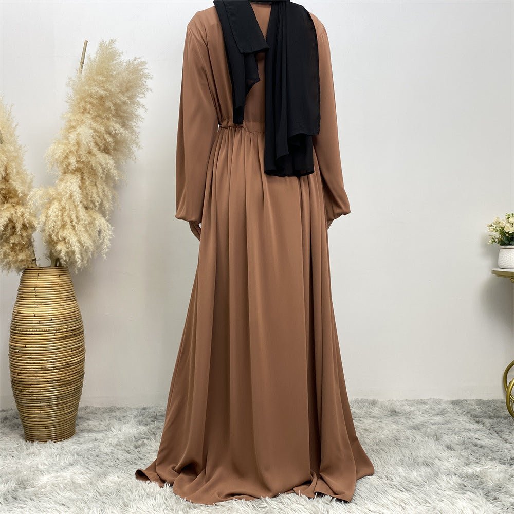 Modest Muslim Stretch Sleeve Front Zipper A - shaped Swing Pendulum Abaya. (MA175) - Mariam's Collection