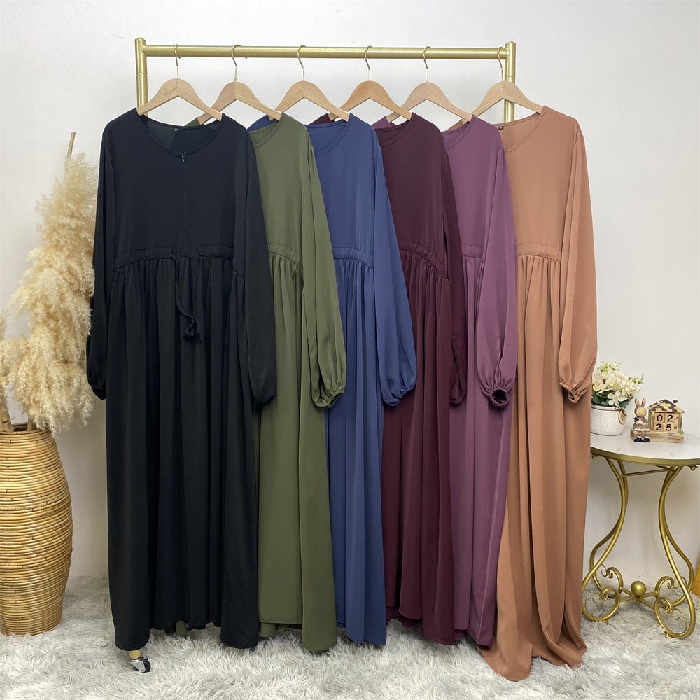 Modest Muslim Stretch Sleeve Front Zipper A - shaped Swing Pendulum Abaya. (MA175) - Mariam's Collection