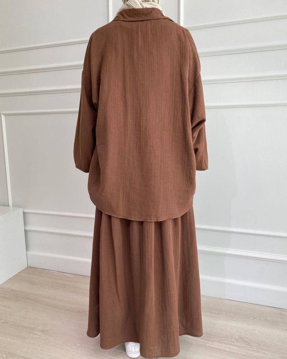 Modest Muslim Women's Bubble Sleeve Shirt Jacket & Skirt Layered Dress Set.(MS078) - Mariam's Collection