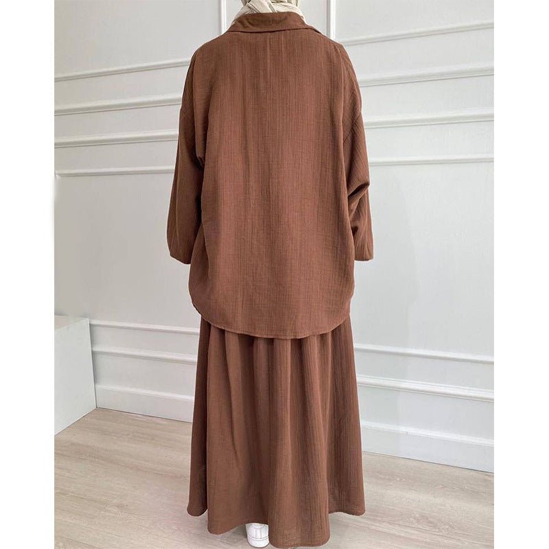 Modest Muslim Women's Bubble Sleeve Shirt Jacket & Skirt Layered Dress Set.(MS078) - Mariam's Collection