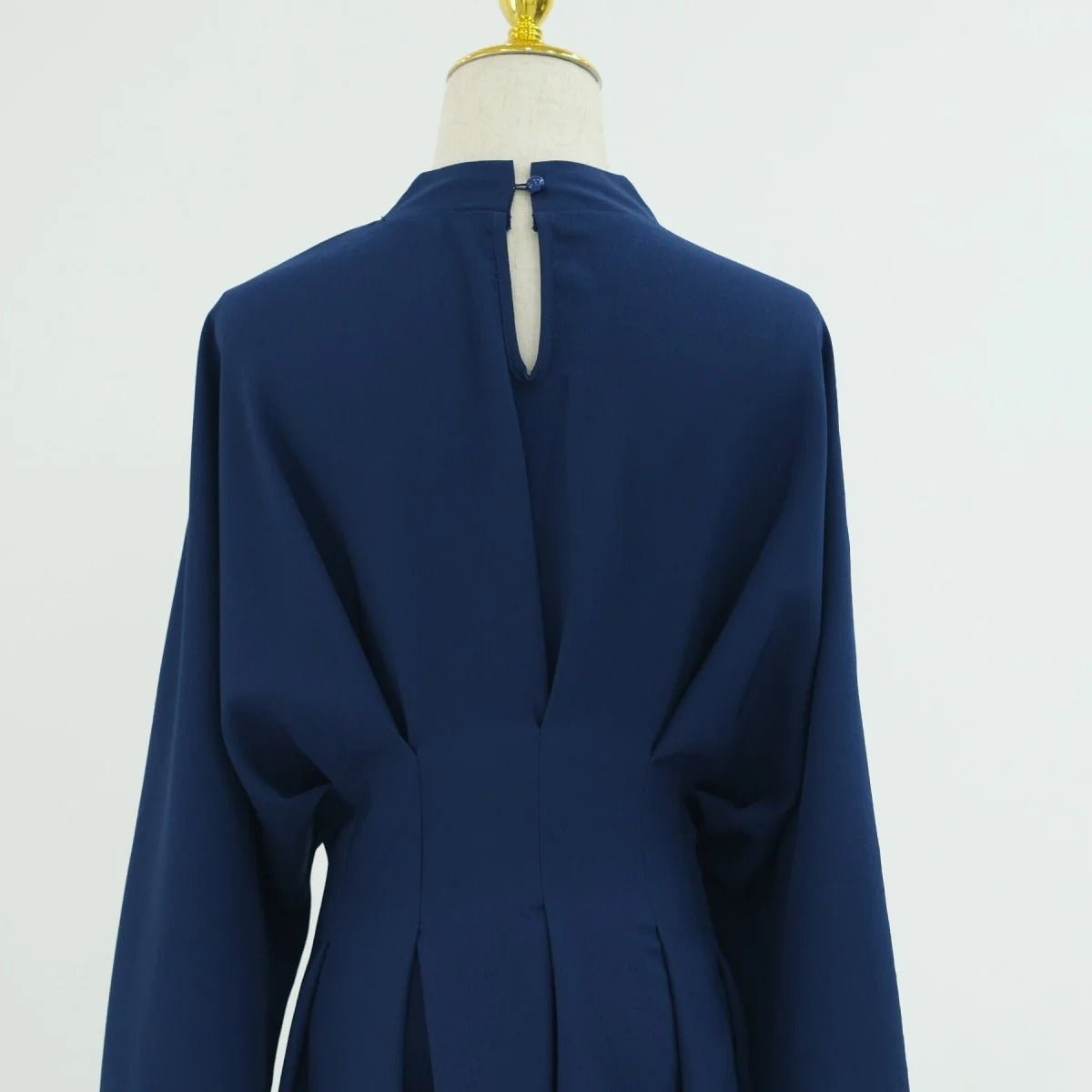 Modest Pleated Solid Color Tie - Sleeve Maxi Dress (MA171) - Mariam's Collection