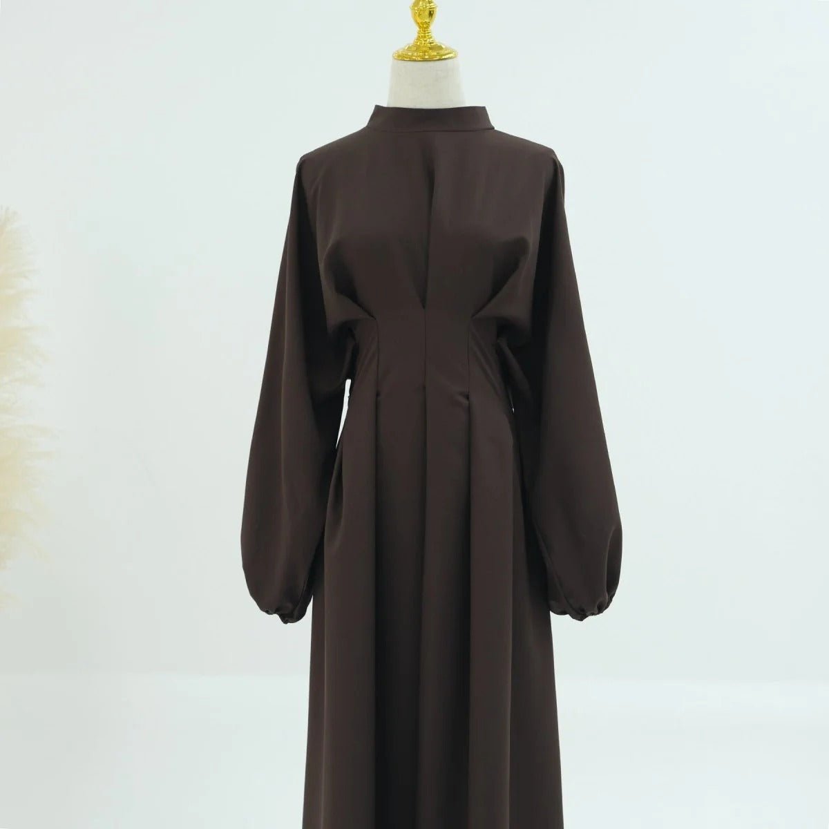 Modest Pleated Solid Color Tie - Sleeve Maxi Dress (MA171) - Mariam's Collection