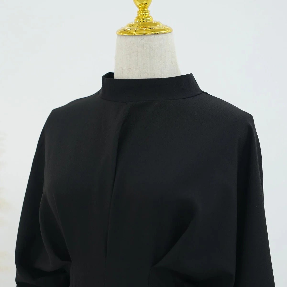 Modest Pleated Solid Color Tie - Sleeve Maxi Dress (MA171) - Mariam's Collection