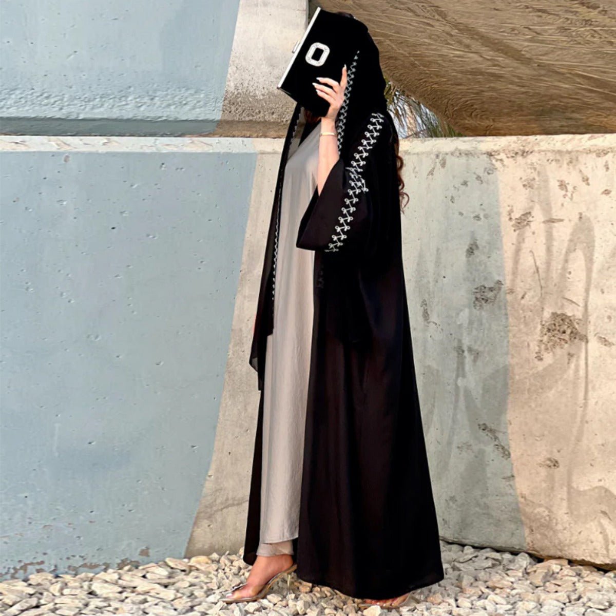 Moonlight Embroidered Abaya Set | Batwing Sleeve Robe with Matching Hijab. (MOA183) - Mariam's Collection