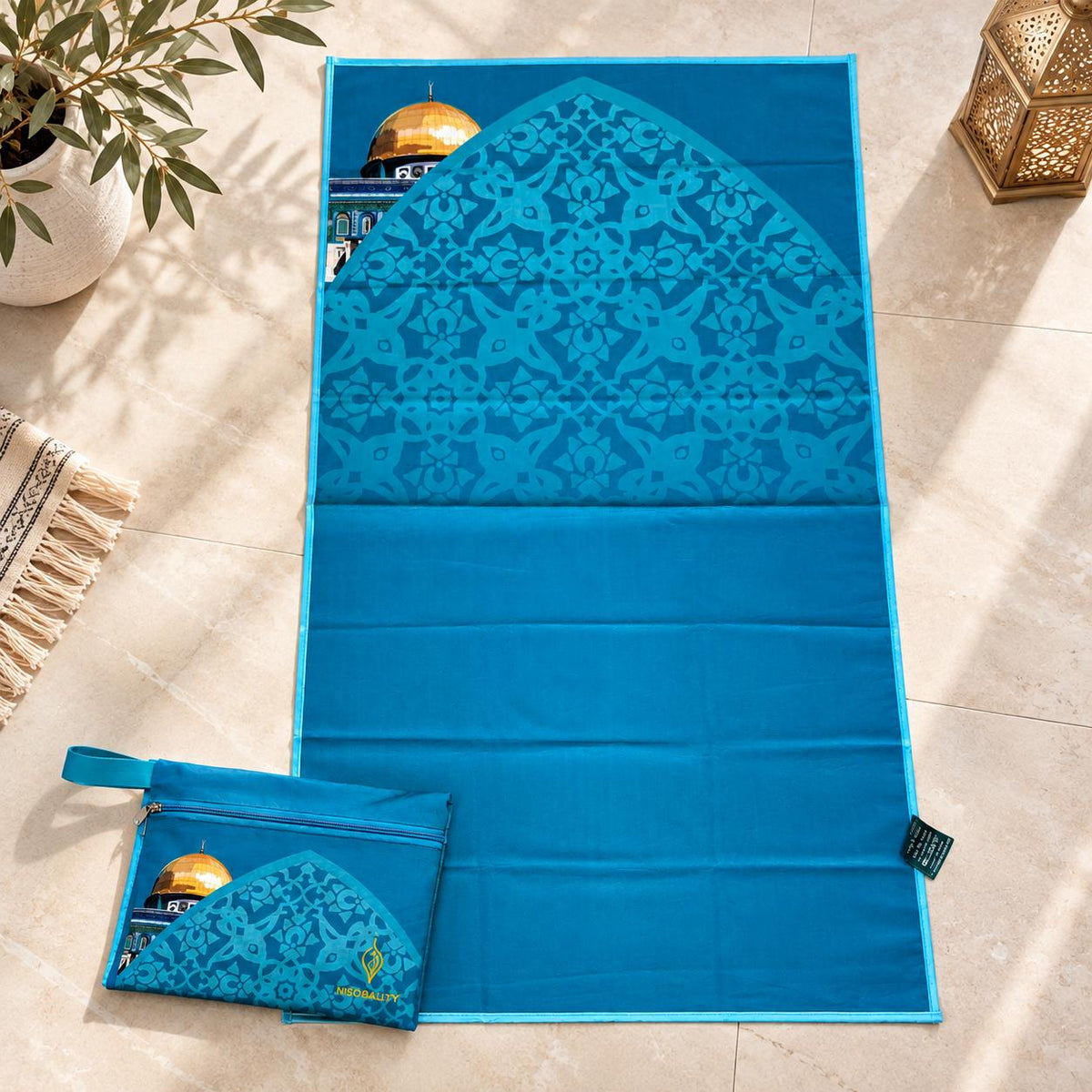 Mosque-Inspired Original Prayer Mat | Foldable with Matching Travel Pouch (MR092) - Mariam's Collection