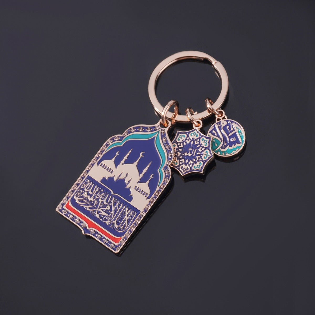 Mosque Keychain Car Hanger | Rose Gold Islamic Prayer Beads with Blue Enamel Mosque Charm(MAC254) - Mariam's Collection