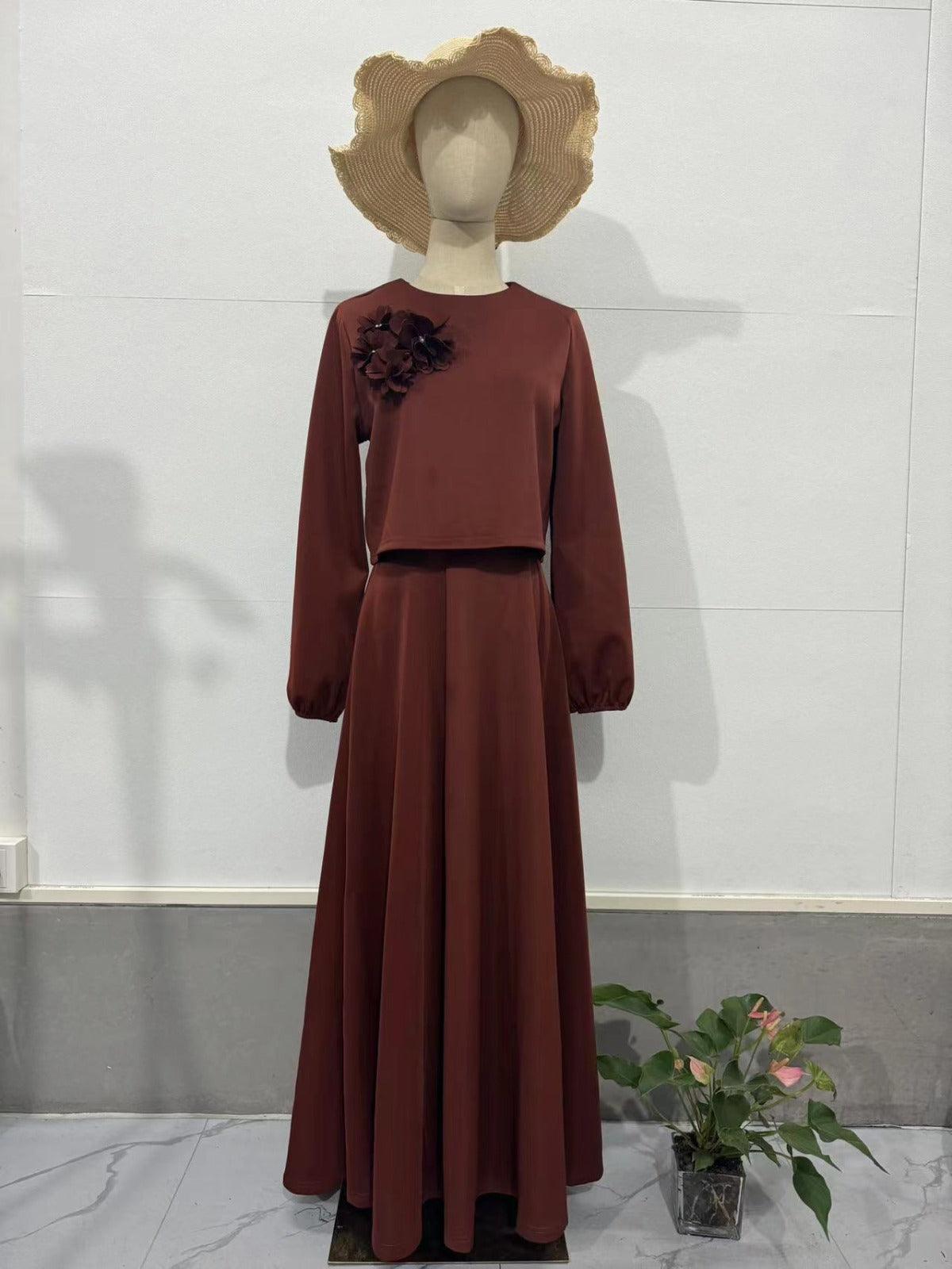 MS023 Floral Lantern Sleeve Loose Dress Women's Skirt Two-Piece Set - Mariam's Collection