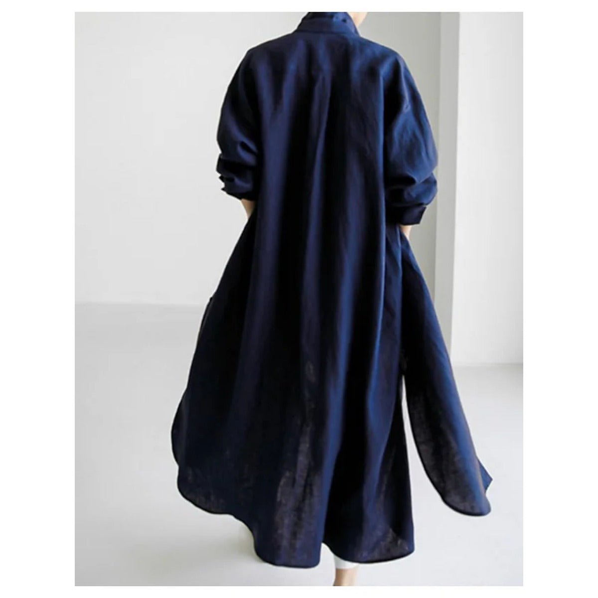 Muslim Casual Elegance Linen - Blend Shirt Dress | Modest Maxi with Button Front & Side Slits. (MS096) - Mariam's Collection