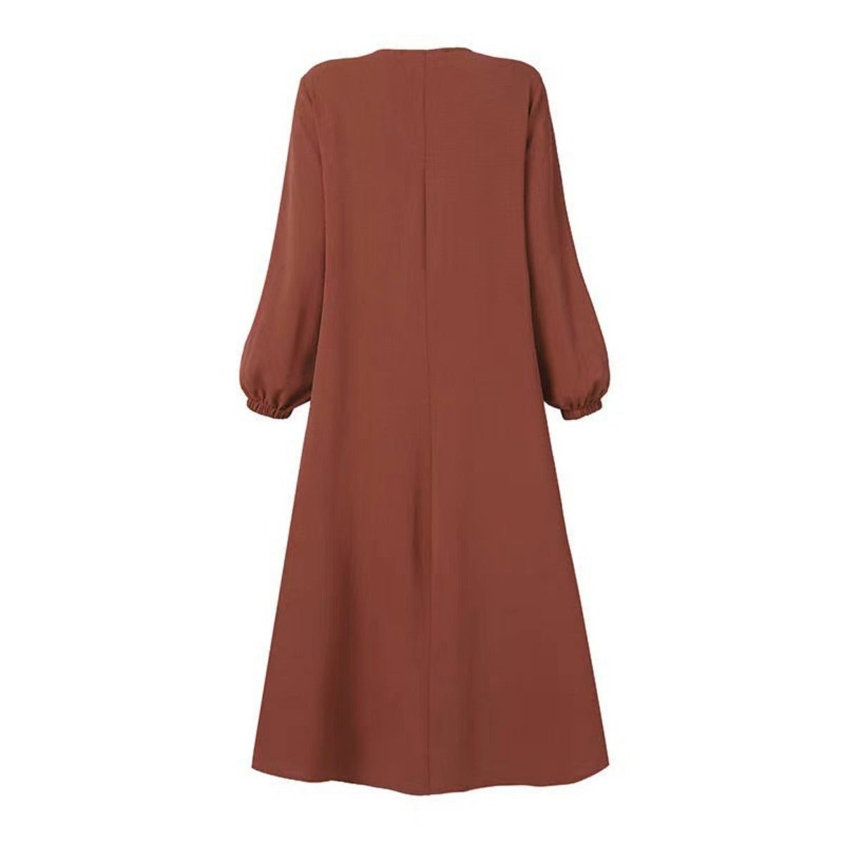 Muslim Luxury Autumn Hues Bubble Sleeve Dress | Modest Robe with Placket Zip. (MA255) - Mariam's Collection