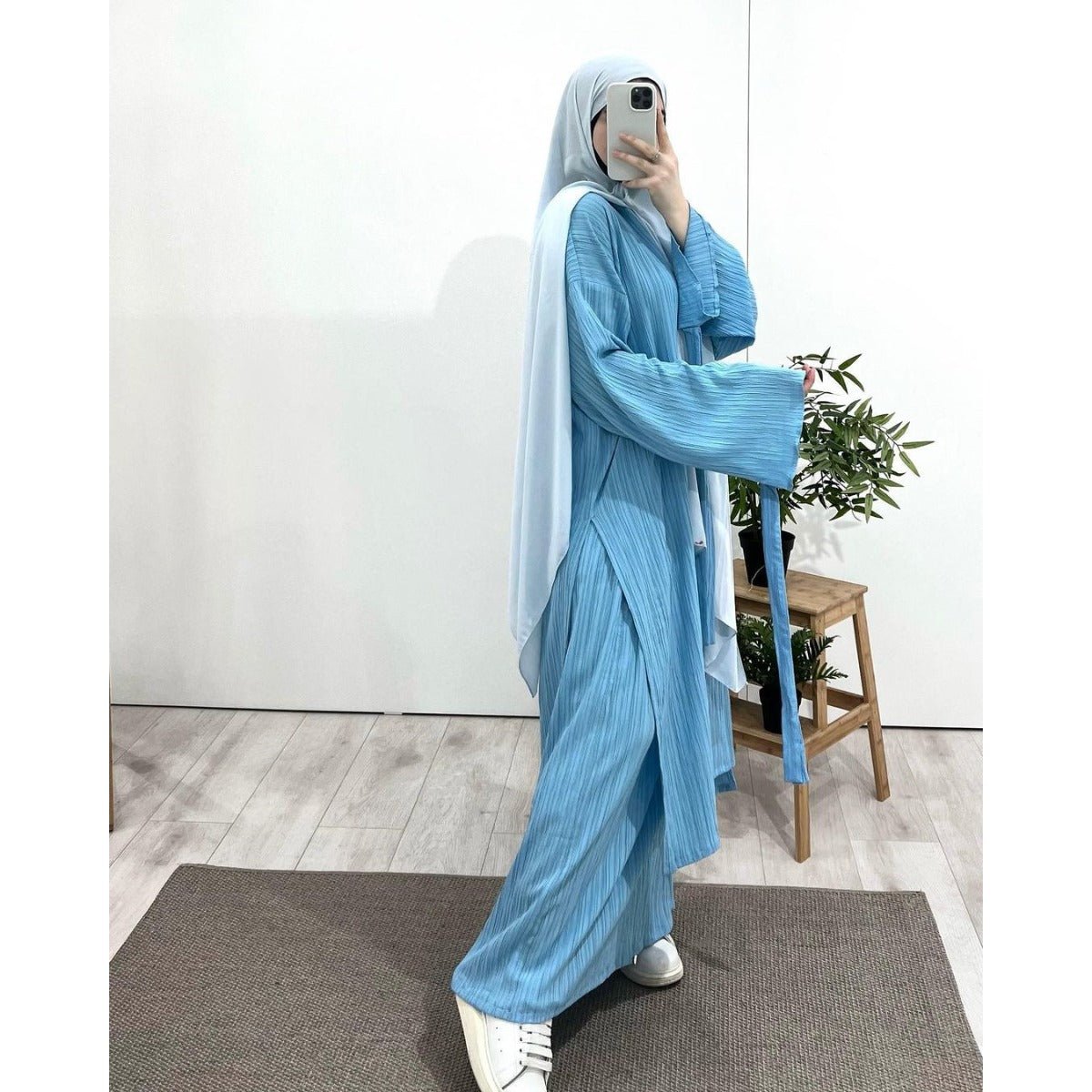 Muslim Modest Fashion Wrinkle - Texture Robe Skirt Set(MS103) - Mariam's Collection