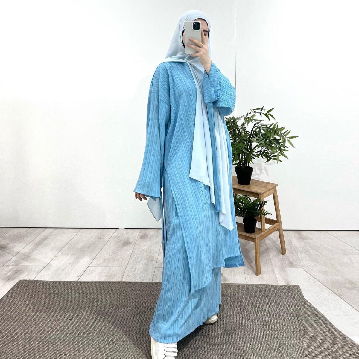 Muslim Modest Fashion Wrinkle - Texture Robe Skirt Set(MS103) - Mariam's Collection