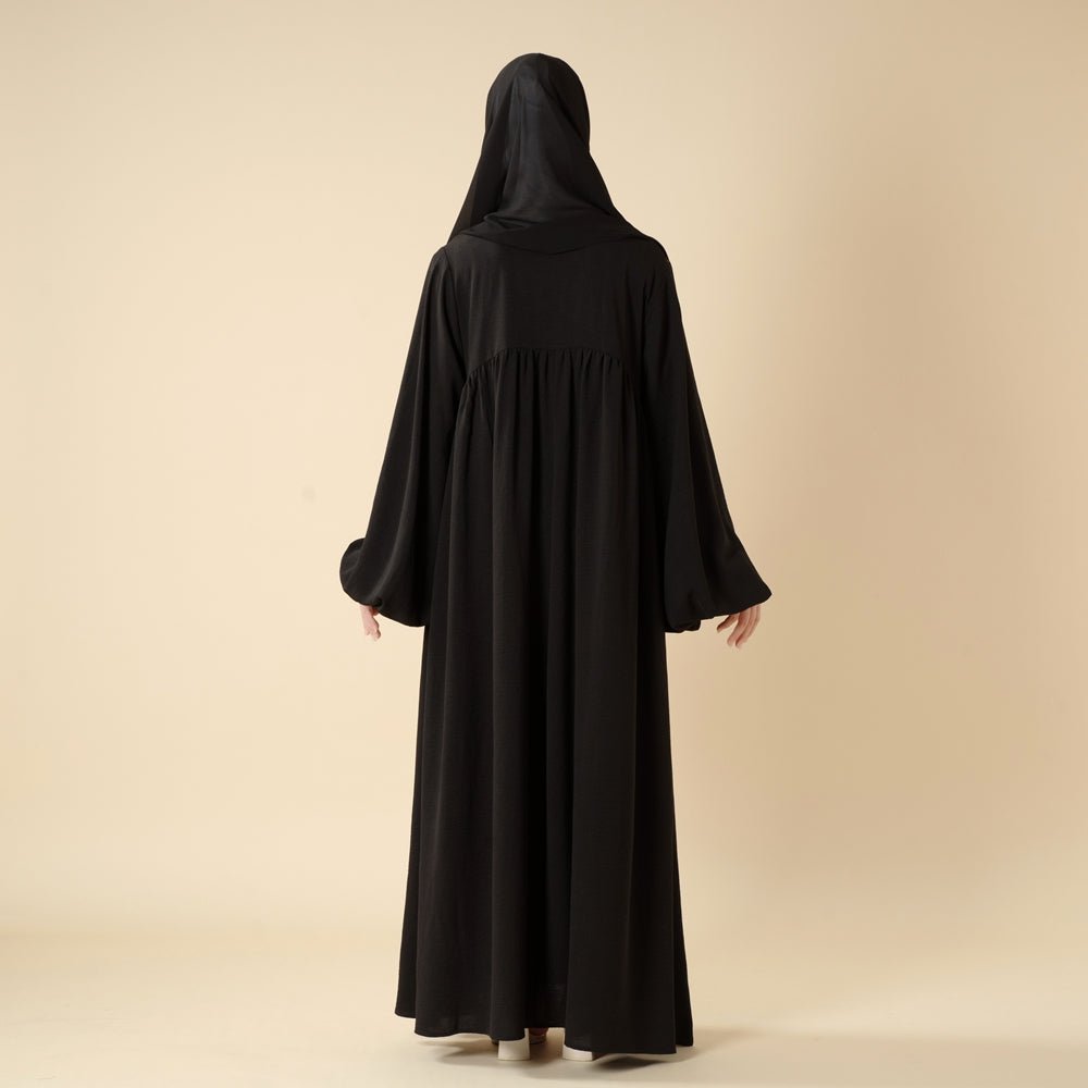 Must - Have Basics: Oversized Lantern Sleeves Crepe Abaya (MA190) - Mariam's Collection