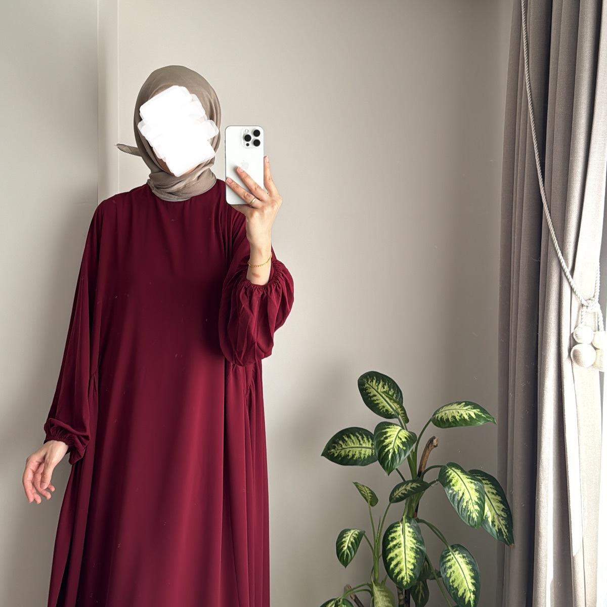 Must - Have Basics: Relaxed Fit Lantern Sleeves Crepe Abaya (MA190) - Mariam's Collection