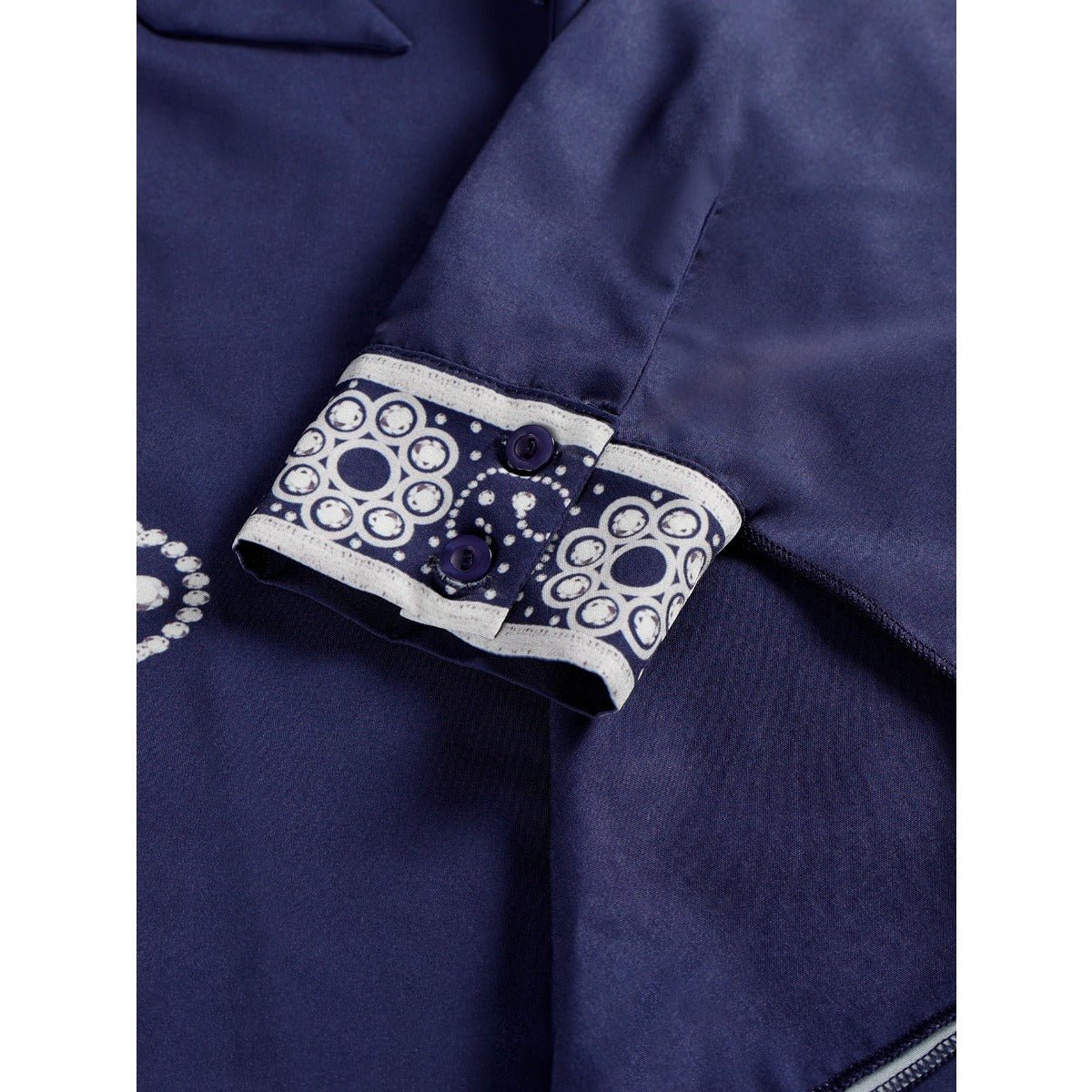 Navy Blue Digital Print Flared Sleeve Dress - Modest Elegant Robe with Lace - Up Detail & Embroidery(MA284) - Mariam's Collection