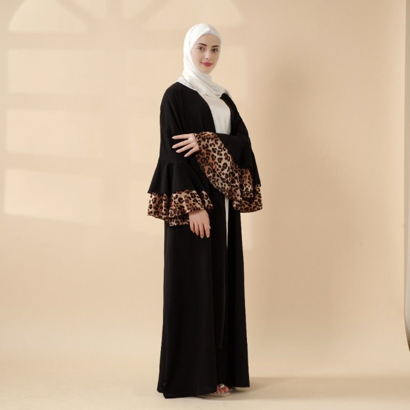 New Leopard Print Cross - Border Abaya Muslim Long Dress with Batwing Sleeves Bold Print.(MOA135) - Mariam's Collection