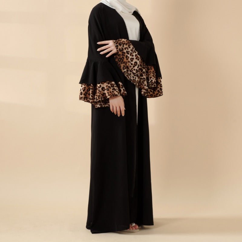 New Leopard Print Cross - Border Abaya Muslim Long Dress with Batwing Sleeves Bold Print.(MOA135) - Mariam's Collection