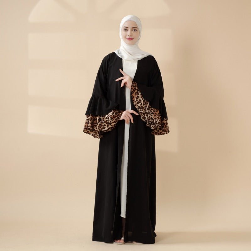New Leopard Print Cross - Border Abaya Muslim Long Dress with Batwing Sleeves Bold Print.(MOA135) - Mariam's Collection