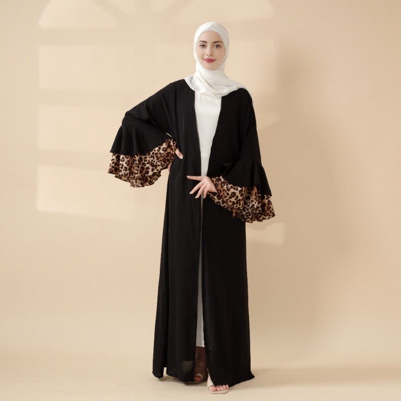 New Leopard Print Cross - Border Abaya Muslim Long Dress with Batwing Sleeves Bold Print.(MOA135) - Mariam's Collection