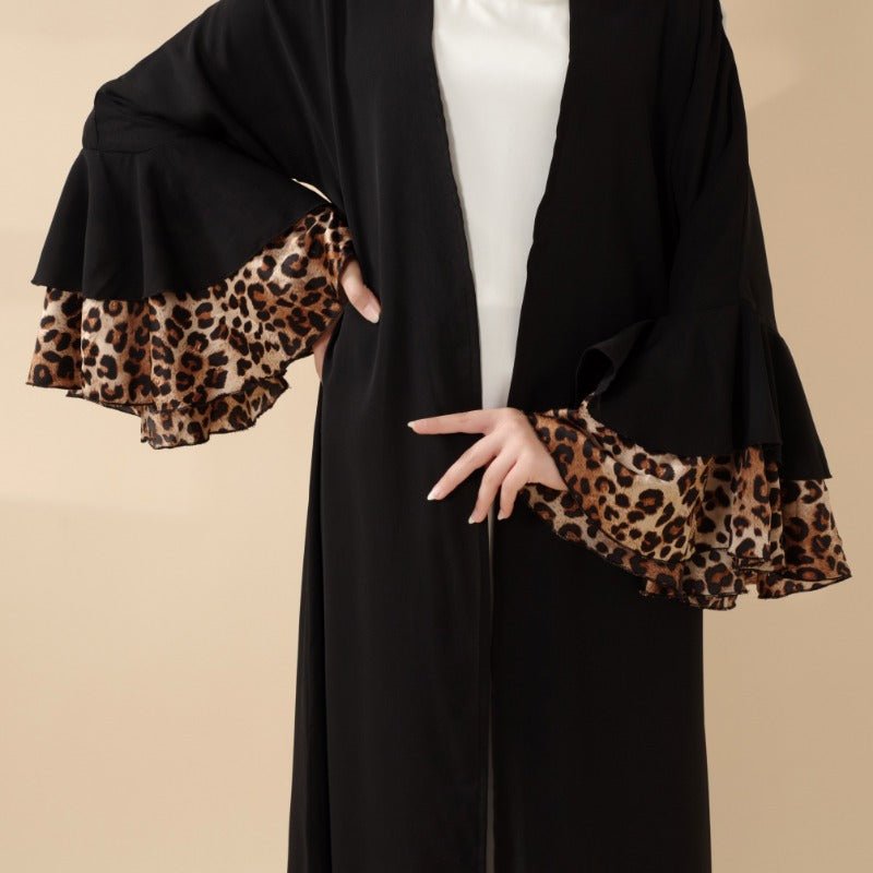 New Leopard Print Cross - Border Abaya Muslim Long Dress with Batwing Sleeves Bold Print.(MOA135) - Mariam's Collection