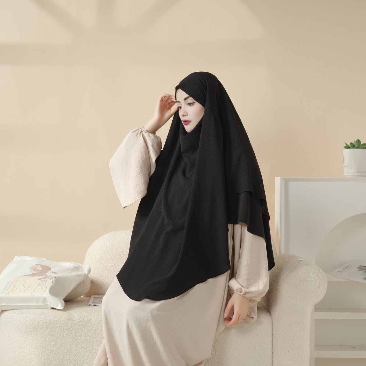 New Two - Layer Crepe Khimar (MK010) - Mariam's Collection