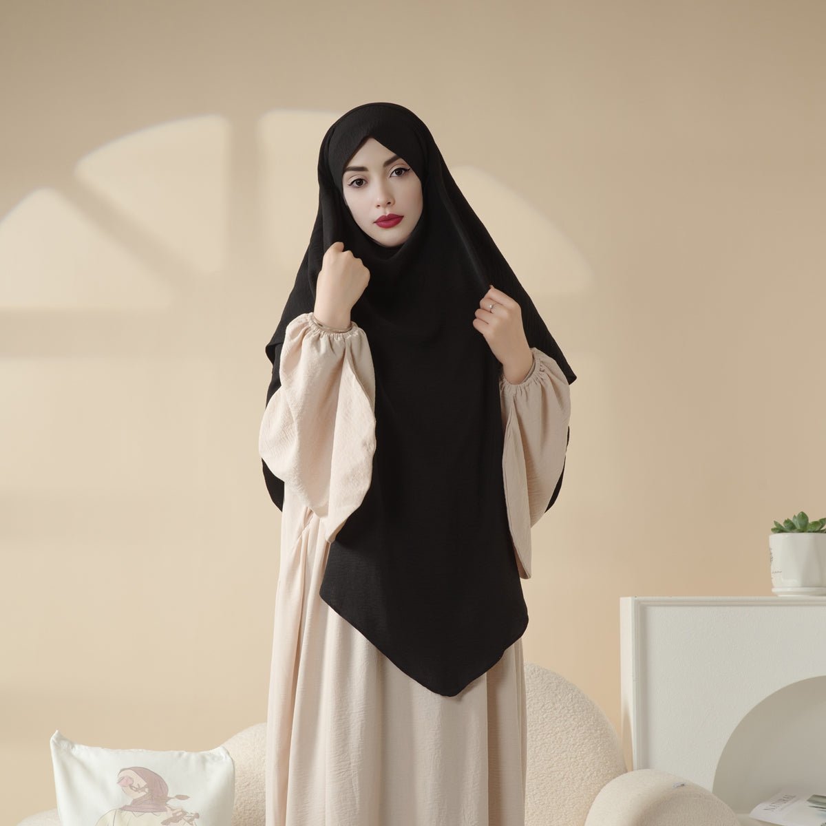 New Two - Layer Crepe Khimar (MK010) - Mariam's Collection