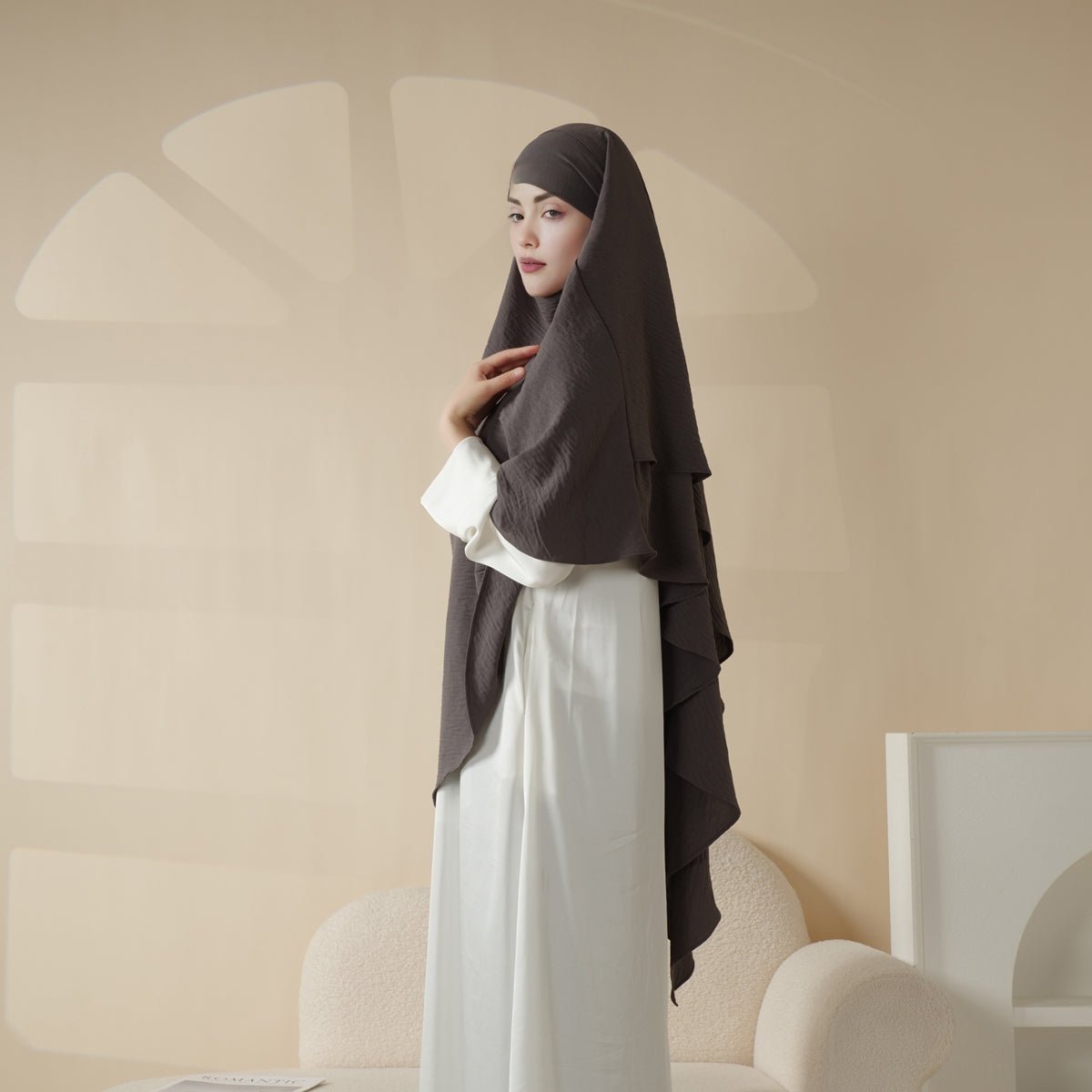 New Two - Layer Crepe Khimar (MK010) - Mariam's Collection