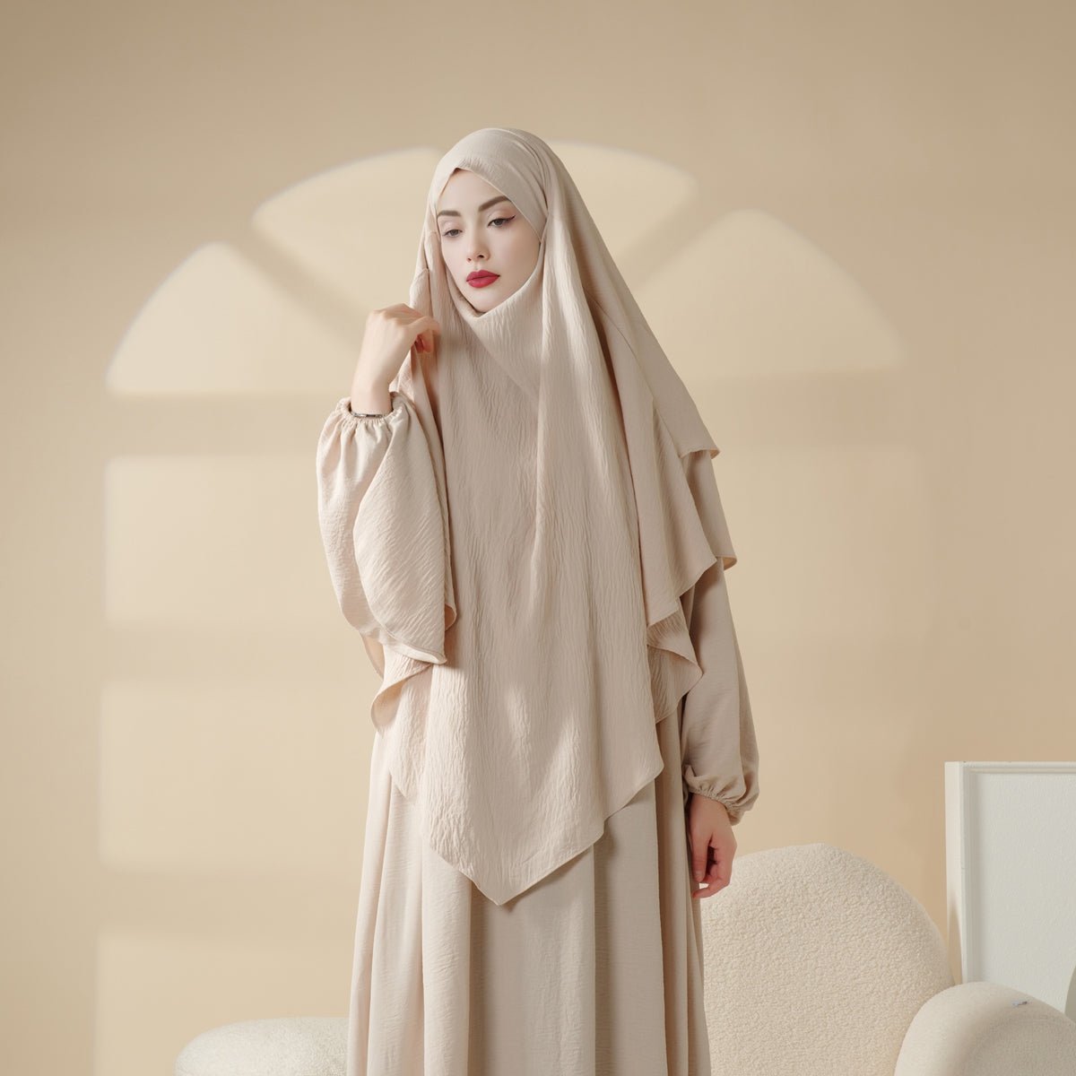 New Two - Layer Crepe Khimar (MK010) - Mariam's Collection