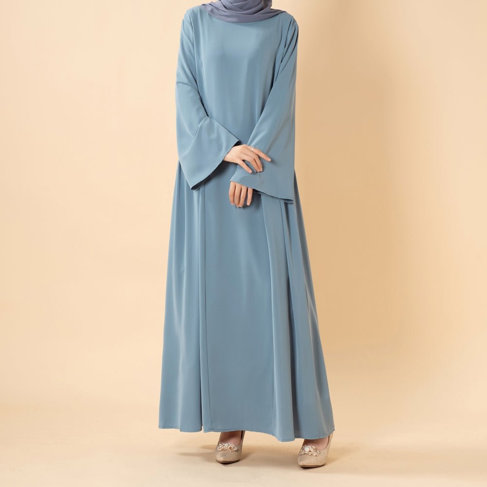 Nida Flared Maxi Dress with Pleated A-Line Skirt & Wide Bell Sleeves(MS435) - Mariam's Collection