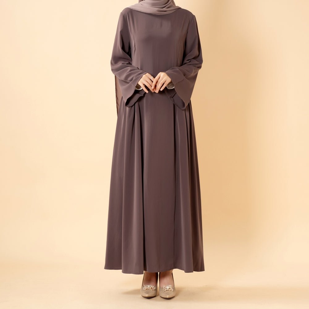 Nida Flared Maxi Dress with Pleated A-Line Skirt & Wide Bell Sleeves(MS435) - Mariam's Collection