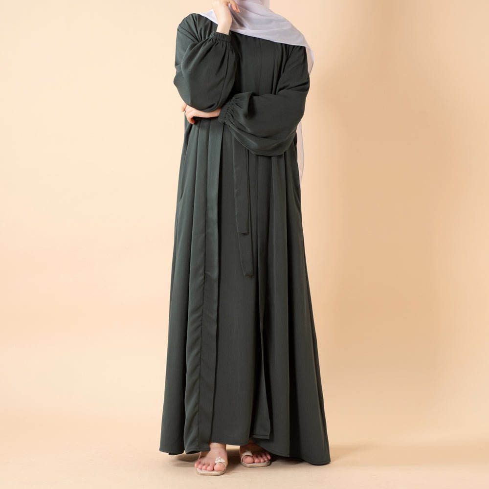 NIDA ZOOM Textured Abaya Set | 3 - Piece Modest Dress with Pockets & Belt(MOA239) - Mariam's Collection