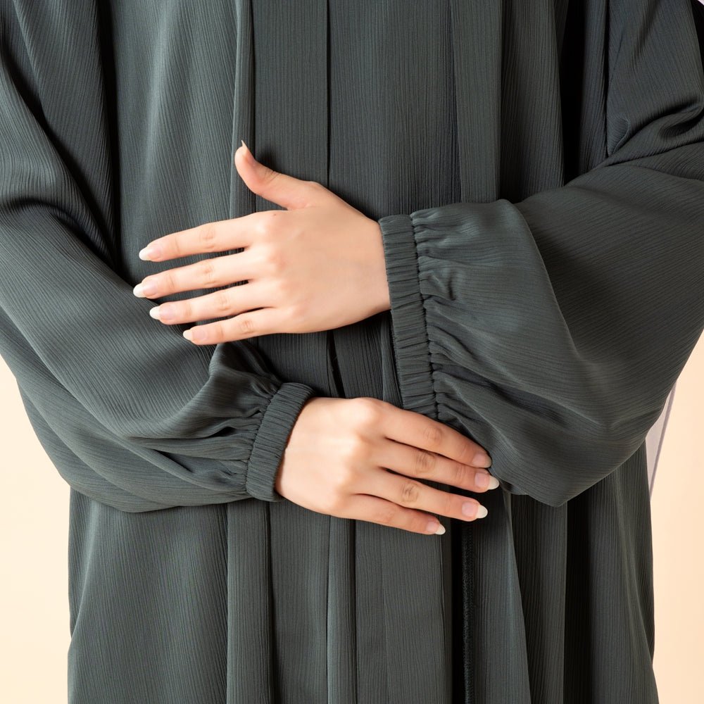 NIDA ZOOM Textured Abaya Set | 3 - Piece Modest Dress with Pockets & Belt(MOA239) - Mariam's Collection