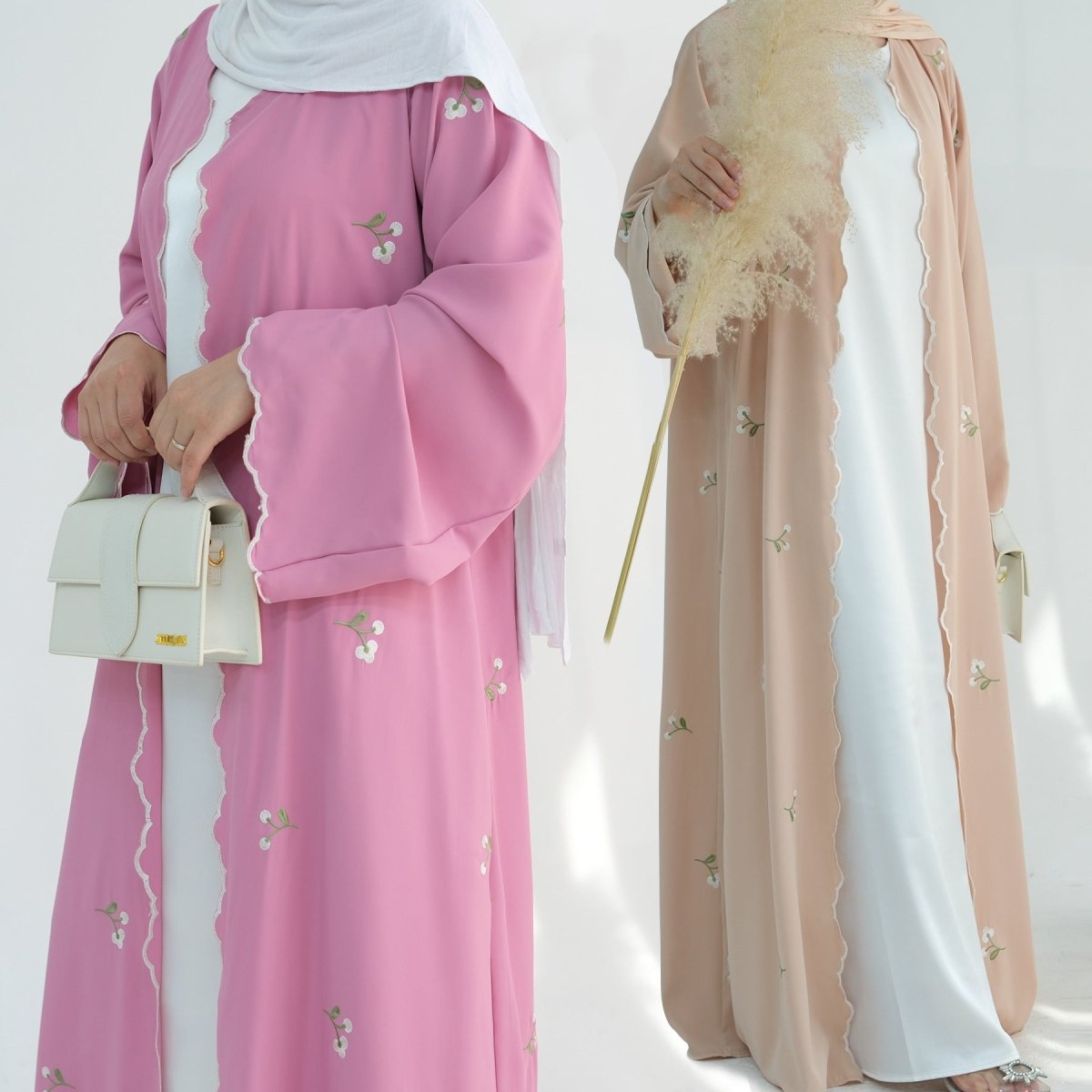 Open Abaya With Flower Embroidery | Floral Embroidered Elegant Open Abaya (MOA101) - Mariam's Collection