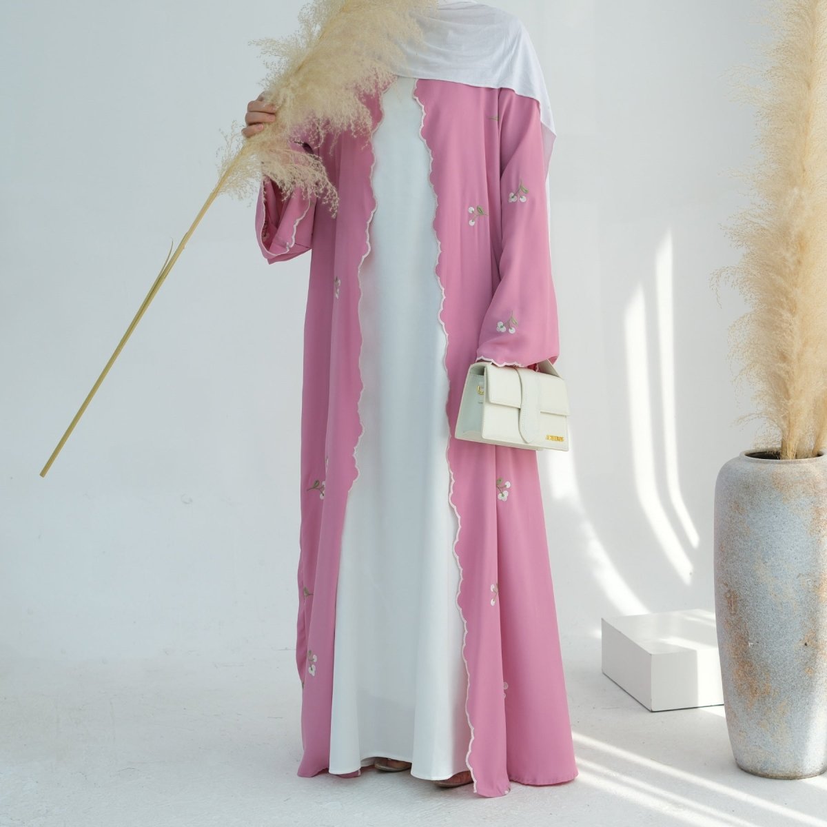 Open Abaya With Flower Embroidery | Floral Embroidered Elegant Open Abaya (MOA101) - Mariam's Collection